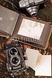 Wallmonkeys Peel and Stick Wall Decals - Old Vintage Photo Album and a Classic Film Camera - Removable Graphic