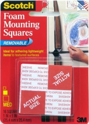 3M Scotch Pre-Cut Foam Mounting Squares Removable,16-count (3-Pack)