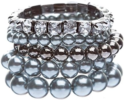 Crystalbella Bridal Wedding Jewelry Crystal Rhinestone Pearl Multi Strands Bracelet Set