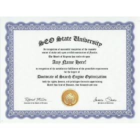 SEO Search Engine Optimizer Search Engine Optimization Degree: Custom Gag Diploma Doctorate Certificate (Funny Customized Joke Gift - Novelty Item)