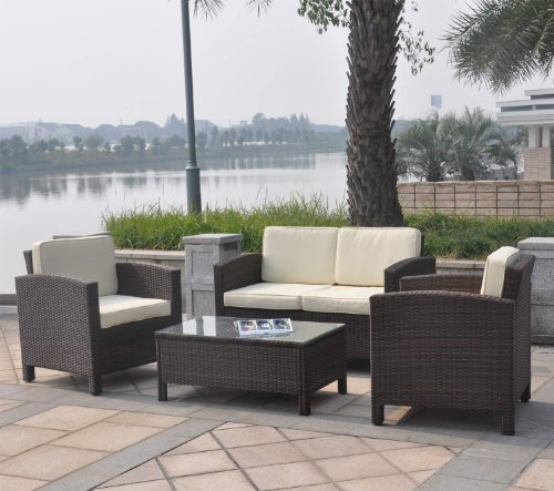 12tlg. Deluxe Garten Poly Rattan Lounge Garnitur Sofa Gartenmöbel Set BRAUN-MIX
