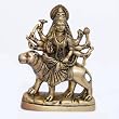 Religious Statue Goddess Durga Brass Sculpture Sitting on Lion 5.5 inches (durgab018)