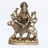 Religious Goddess Durga Brass Sculpture Sitting on Lion