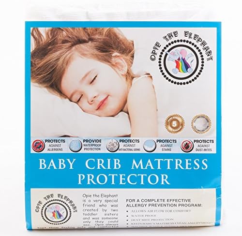 Opie Waterproof Mattress Protector for Crib Baby/Toddlers - Protects Against Allergens, Stains, Dust-Mites, Anti-Bacterial Germs, Bed Bugs, Premium Quality White Soft Pad Hypoallergenic Fully-Enclosed Zipper Cover Simple Care - Guarantee