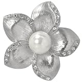 Modern Pearl Center Crystal Plumeria Flower Brooch Pin Pendant