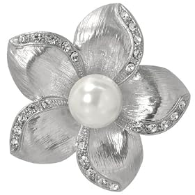 Modern Pearl Center Crystal Plumeria Flower Brooch Pin Pendant: Dahlia: Jewelry