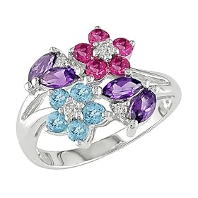 14K White Gold .05ct.t.w. Diamond-Accented Round Blue... by 7