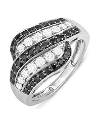 1.05 Carat (ctw) 10k White Gold Black & White Round Diamond Ladies Cocktail Right Hand Ring 1 CT