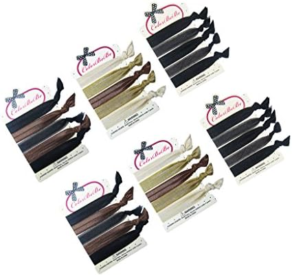 ColorBeBe - No-Crease, Soft and Stretchy Hair Ties - 30pcs (Blonde, Black and Brown) Solid and Lace - HT567