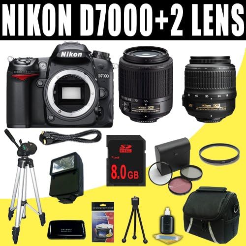 Nikon D7000 16.2MP DX-Format CMOS Digital SLR w/ Nikon 55-200mm f4-5.6G ED AF-S DX Nikkor Zoom Lens + Nikon 18-55 f/3.5-5.6G AF DX VR Nikkor Lens + 8GB DavisMAX Accessory Bundle