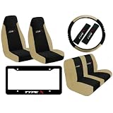 8 Piece Type X Auto Interior Racing Set - Universal Fit Mesh Fabric High Back Bucket... 