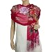 100% Chiffon Georgette Silk Hand Painted Blooming Peony Tassels Ends Long Scarf Shawl - Fuchsia