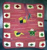 2106 Persian Gabbeh Decorative Throw Pillow Pastoral Scene on Red Background
