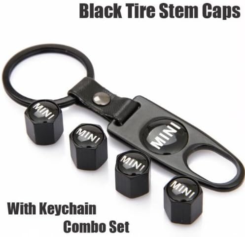 Free Shipping!high Quality Steel Car Air Tire Valve Caps and Black Keychain Combo Set for Mini Cooper