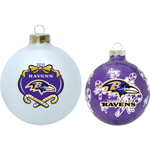 Topperscot Baltimore Ravens Round Glass Ornament - 2 Pack