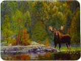 River's Edge Beautiful Tempered Glass Cutting Board with Majestic Moose Standing by Forrest Riverside Design (12 x 16-Inch)