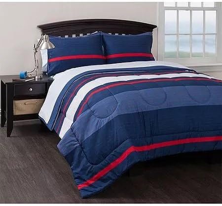 American Original Coastal Stripe Reversible Complete Bedding Set, Blue
