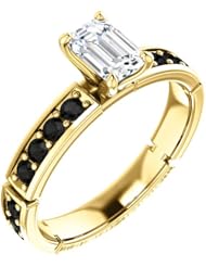 18K Yellow Gold Emerald Cut White and Black Diamond Ring -- LIFETIME WARRANTY
