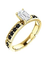 14K Yellow Gold Emerald Cut White and Black Diamond Ring -- LIFETIME WARRANTY