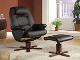 Swivel Chair with Ottoman in Black Bonded Leather