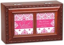 Cottage Garden Sweet Sixteen Woodgrain Petite Music Box / Jewelry Box Plays Light Up My Life