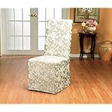 Sure Fit Scroll Box Cushion Full Dining Room Chair Cover, Champagne