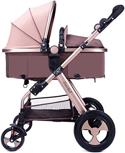 High View Folding Baby Stroller,adopt Non-Pneumatic Tire Wheel, Free Use in Winter to Summer.Easy Replacing Armrest and Eating Tray (golden)