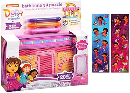 Nickelodeon Dora the Explorer &amp; Friends Bath Time 3D Puzzle, Storage Bag &amp; Bath Crayons, 5 pc Gift Set! Easy-to-assemble! Plus Bonus Dora Stickers!