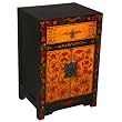 Handmade 23" Vintage Style Black, Red & Gold Storage Cabinet / End Table With Floral Motif