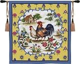 Review ArtExpression  / Country Roosters - Artist: Peter Lou - Fabric Size: 53.00 by 53.00 inches Wall Tapestry with hanging rods and tassels included