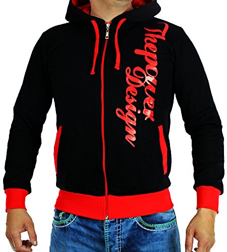 Herren Kaputzenjacken The power Design 506 (S-Slim, Schwarz-Rot)