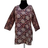Handmade Block Printed Cotton Top With Sequins From India (Free Shipping) LLtop0131rr