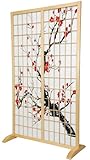 Simple One Panel Japanese Style Floor Screen - 5 ft. Tall Cherry Blossom Freestanding Room Divider - Natural