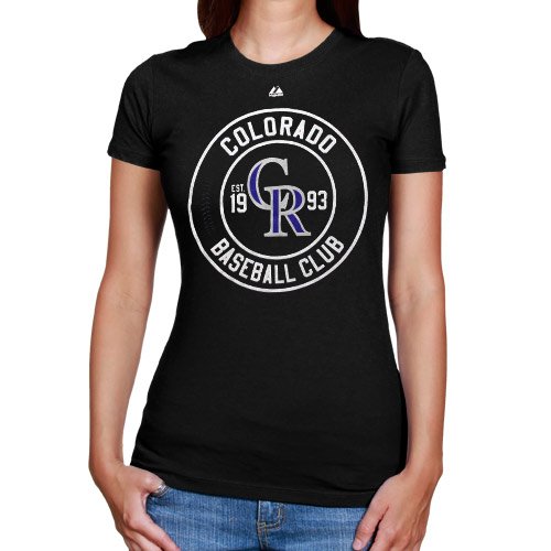 Majestic Colorado Rockies Ladies Pro Sports Baseball Club T-Shirt - Black (Large)
