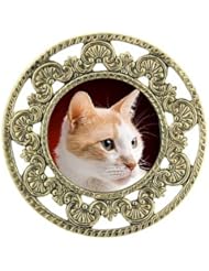 Orange Kitty Brass Filigree Pin Gold Plated
