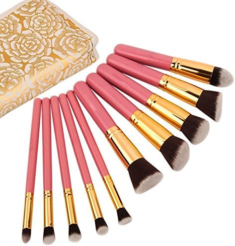 Xmjps Beauty Makeup Brushes With Carry Bag ,Included Kabuki Foundation Blending Blush Eyeliner Face Powder Brush Makeup Brush Kit ,10PCS/Set (Golden Pink)
