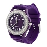 Purple Silicone Gel Ceramic Style Band Crystal Bezel Women's Watch