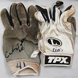 Carlos Santana Autographed/Hand Signed Cleveland Indians 2009 Game Used Grey/White Batting Gloves