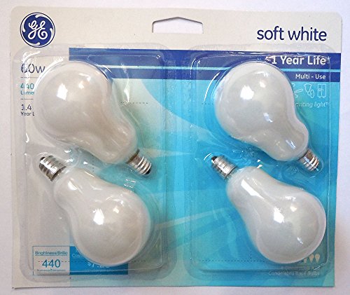 GE Soft White Decorative A15 60W Incandescent Light Bulb, 1.4 Year Life, Candelabra Base (4 Pack)