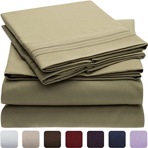 Mellanni Bed Sheet Set - HIGHEST QUALITY Brushed Microfiber 1800 Bedding - Wrinkle, Fade, Stain Resistant - Hypoallergenic - 4 Piece (King, Olive Green)