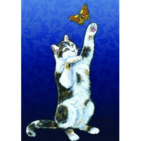 David T. Sands Garden Flag- Cat and Butterfly