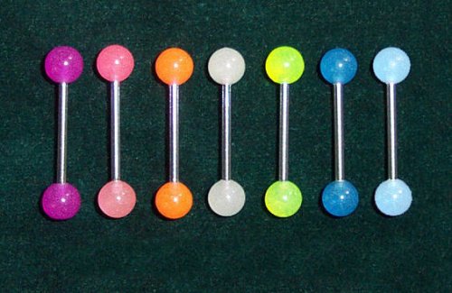 Body Colorz™ Lot of 6 Glow in the Dark Barbell Tongue Rings 14g 5/8"