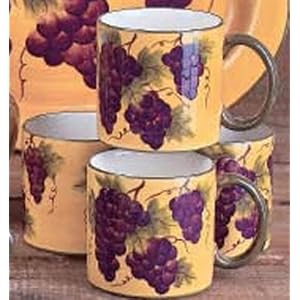 4 Tuscany Grape Coffee Mugs Cups Wine Decor by 