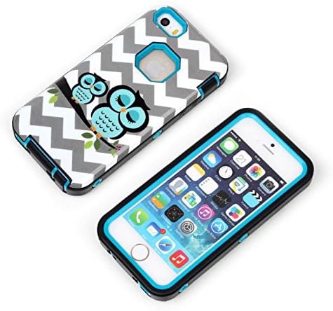 Best Fine iPhone 5 5s 5G 5th Case,Multi Color Hybrid Three Layers Armor iPhone Case-Two Blue Sleepping OwlsSilicone TPU Defender Back+Front Soft Blue Internal Hard Shell Shockproof Full Body Protective Box Case Cover for iPhone 5 5S 5G 5th Generation(Free Gift:Soft Fish Bone Phone Earphone/USB Charge Cables Cord Winder)