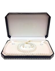 14K 7-8mm Semi-Round White Freshwater Pearl Necklace, Bracelet & Earrings Set