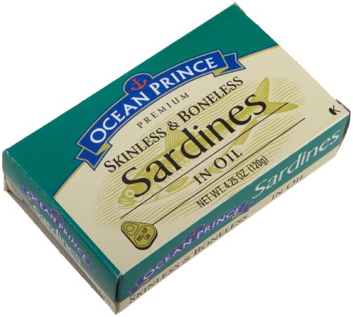Ocean Prince Skinless & Boneless Sardines in Oil, 4.25 Ounce Tins (Pack of 24)