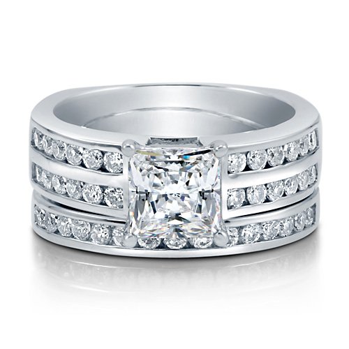 Princess CZ 925 Sterling Silver Solitaire 2-Pc Bridal Ring Set 1.59 Ct - Nickel Free Engagement Wedding Ring Set Size 5-Mother's Day Gift Jewelry Princess CZ 925 Sterling Silver Solitaire 2-Pc Bridal Ring Set 1.59 Ct - Nickel Free Engagement Wedding Ring Set Size 5-Mother's Day Gift Jewelry