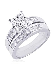 1 Ct Princess Cut Diamond Engagement Wedding Rings Set Si2 14k Gold Channel... by 