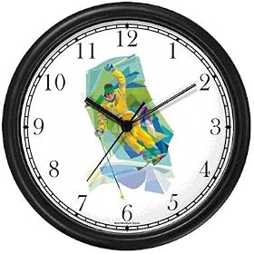 Downhill Alpine Skier Painting Snow Skiing Wall Clock by WatchBuddy Timepieces (Slate Blue Frame)