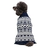 Blueberry Pet 20-Inch Back Length Vintage Tinsel Knit Fair Isle Dog Sweater in Midnight Blue